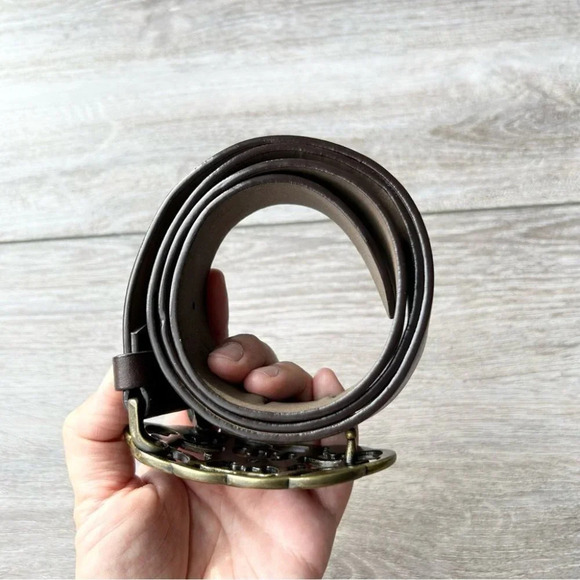 Vintage Jacob Jr Brown Leather  Rhinestones Floral Buckle Belt - Picture 9 of 14